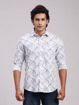 Classic Polo - Men'S White Printed Cotton Slim Fit Shirt