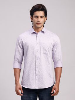 Classic Polo - Men'S Lavender Printed Cotton Slim Fit Shirt