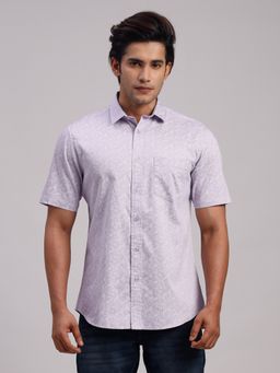 Classic Polo - Men'S Lavender Printed Cotton Slim Fit Shirt
