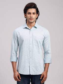 Classic Polo - Men'S Blue Printed Cotton Slim Fit Shirt