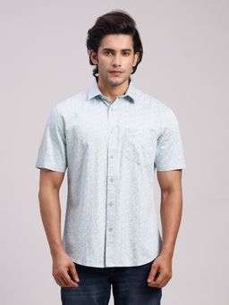 Classic Polo - Men'S Blue Printed Cotton Slim Fit Shirt