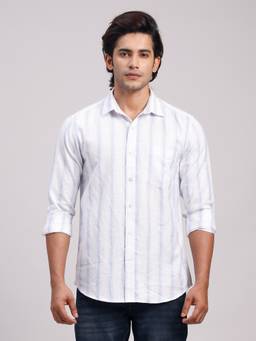 Classic Polo - Men'S White Stripes Cotton Slim Fit Shirt