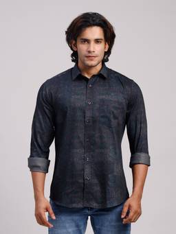 Classic Polo - Men'S Black Printed Cotton Slim Fit Shirt