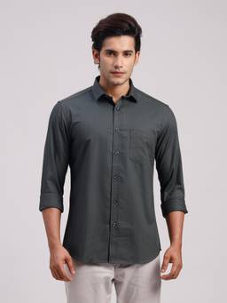 Classic Polo - Men'S Charcoal Solid Cotton Slim Fit Shirt