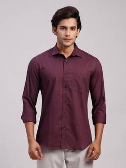 Classic Polo - Men'S Burgundy Solid Cotton Slim Fit Shirt