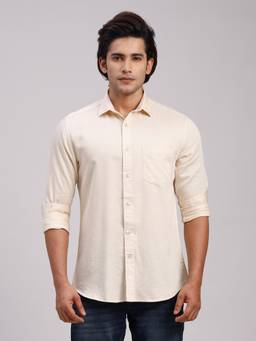 Classic Polo - Men'S Cream Solid Cotton Slim Fit Shirt