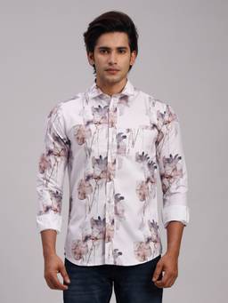 Classic Polo - Men'S White Floral Cotton Slim Fit Shirt