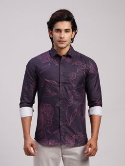 Classic Polo - Men'S Purple Printed Cotton Slim Fit Shirt