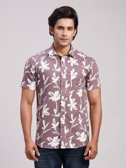 Classic Polo - Men'S Mauve Printed Cotton Slim Fit Shirt
