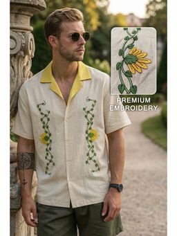 VEIRDO - Men'S White Printed Cotton Oversized Fit Shirt