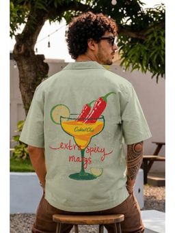 VEIRDO - Men'S Green Printed Cotton Oversized Fit Shirt