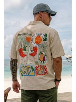 VEIRDO - Men'S Off White Printed Cotton Oversized Fit Shirt