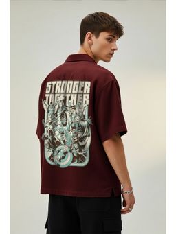 VEIRDO - Men'S Brown Printed Cotton Oversized Fit Shirt