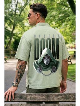 VEIRDO - Men'S Green Printed Cotton Oversized Fit Shirt