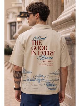 VEIRDO - Men'S Off White Printed Cotton Oversized Fit Shirt