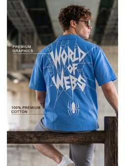 VEIRDO - Men'S Blue Printed Cotton Oversized Fit Shirt
