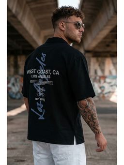 VEIRDO - Men'S Black Printed Cotton Oversized Fit Shirt
