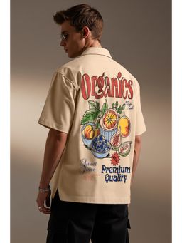 VEIRDO - Men'S Off White Printed Cotton Oversized Fit Shirt
