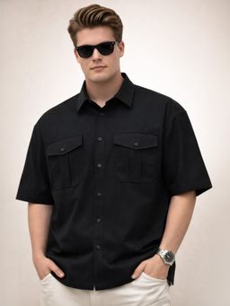 VEIRDO - Men'S Black Solid Cotton Regular Fit Shirt
