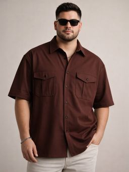VEIRDO - Men'S Brown Solid Cotton Regular Fit Shirt
