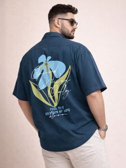VEIRDO - Men'S Navy Blue Printed Cotton Regular Fit Shirt