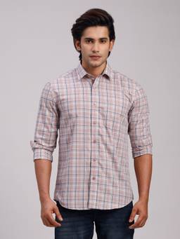 Classic Polo - Men'S Mauve Checks Cotton Slim Fit Shirt