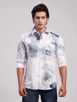 Classic Polo - Men'S White Floral Cotton Slim Fit Shirt