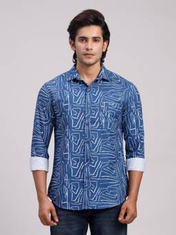 Classic Polo - Men'S Blue Printed Cotton Slim Fit Shirt
