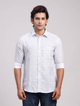 Classic Polo - Men'S White Printed Cotton Slim Fit Shirt
