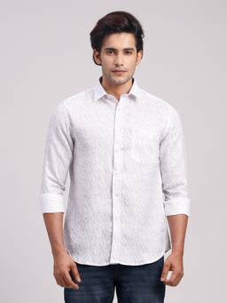 Classic Polo - Men'S White Printed Cotton Slim Fit Shirt