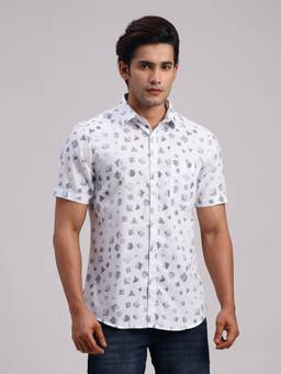 Classic Polo - Men'S White Printed Cotton Slim Fit Shirt
