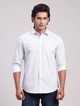 Classic Polo - Men'S White Printed Cotton Slim Fit Shirt