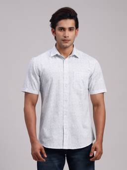 Classic Polo - Men'S White Printed Cotton Slim Fit Shirt