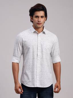 Classic Polo - Men'S White Printed Cotton Slim Fit Shirt
