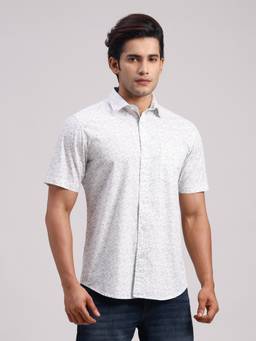 Classic Polo - Men'S White Printed Cotton Slim Fit Shirt