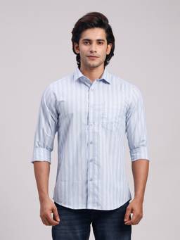 Classic Polo - Men'S Blue Stripes Cotton Slim Fit Shirt