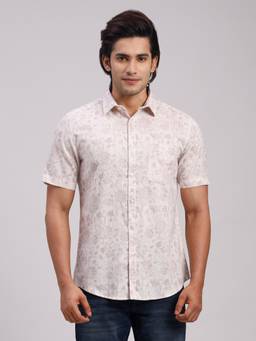 Classic Polo - Men'S Pink Floral Cotton Slim Fit Shirt