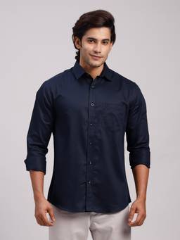 Classic Polo - Men'S Navy Blue Solid Cotton Slim Fit Shirt