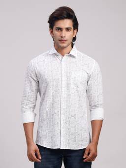 Classic Polo - Men'S White Printed Cotton Slim Fit Shirt