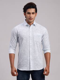 Classic Polo - Men'S Off White Printed Cotton Slim Fit Shirt