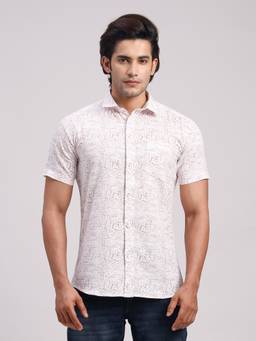 Classic Polo - Men'S Off White Printed Cotton Slim Fit Shirt