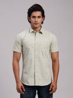 Classic Polo - Men'S Olive Printed Cotton Slim Fit Shirt