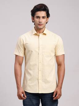Classic Polo - Men'S Yellow Printed Cotton Slim Fit Shirt
