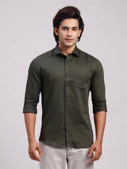 Classic Polo - Men'S Olive Solid Cotton Slim Fit Shirt
