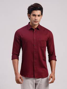 Classic Polo - Men'S Maroon Solid Cotton Slim Fit Shirt