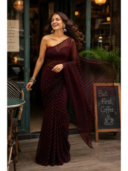 Sutra Attire - Black Leheriya Stripes Chiffon Saree with Unstitched Blouse