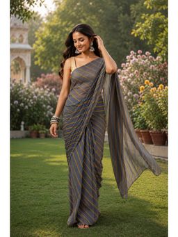 Sutra Attire - Grey Chiffon Saree in Rajasthani Leheriya with Unstitched Blouse