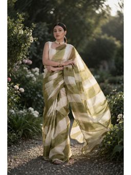 Sutra Attire - Green Organza Zari Saree with Unstitched Blouse