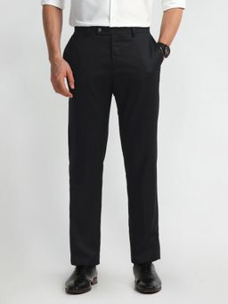 Arrow - Solid Black Polyester Trousers