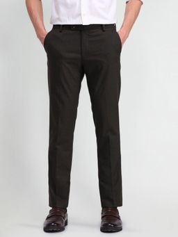 Arrow - Solid Brown Polyester Trousers